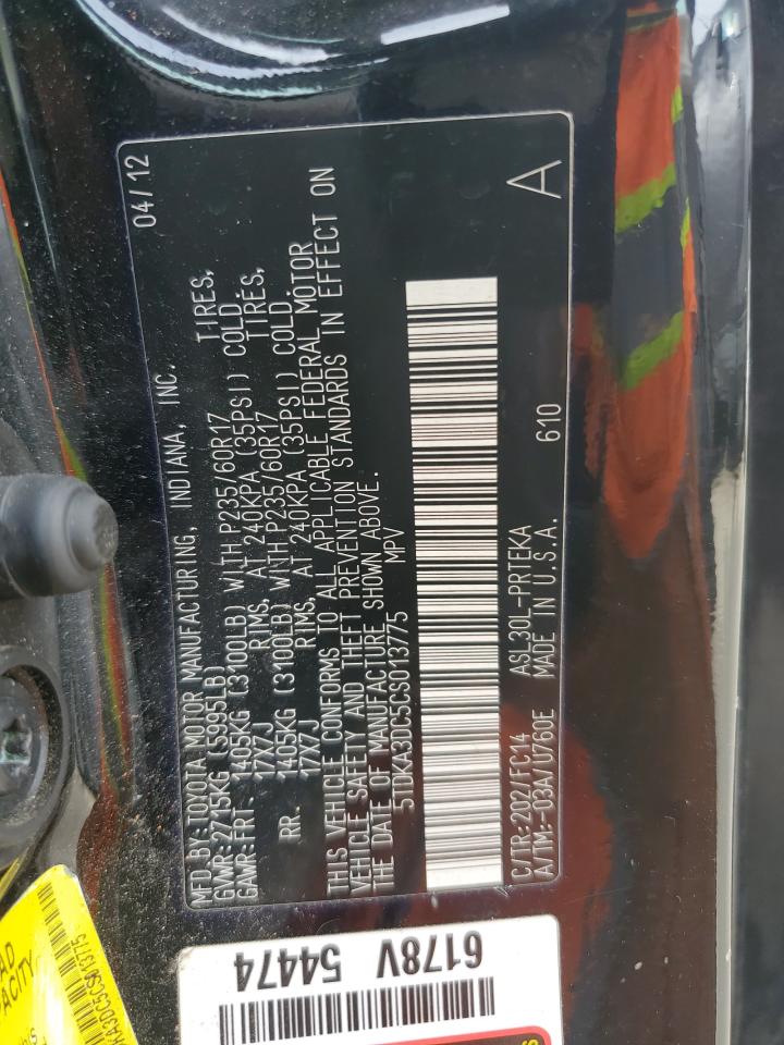 2012 Toyota Sienna VIN 5TDKA3DC5CS013775 Copart auction photo, front end / rear end damage thumbnail 13