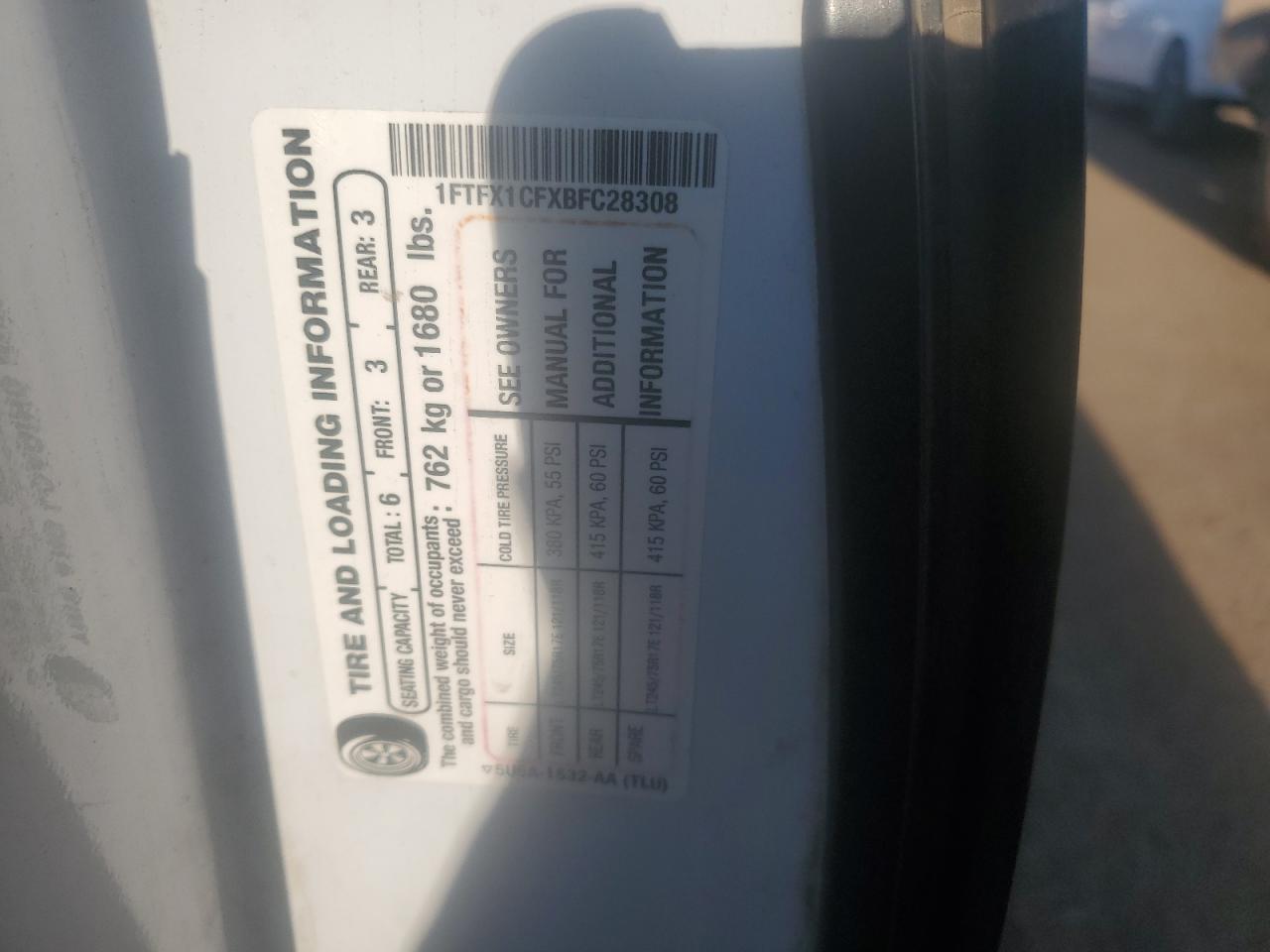 2011 Ford F-150 VIN 1FTFX1CFXBFC28308 Copart auction photo, hail damage thumbnail 12