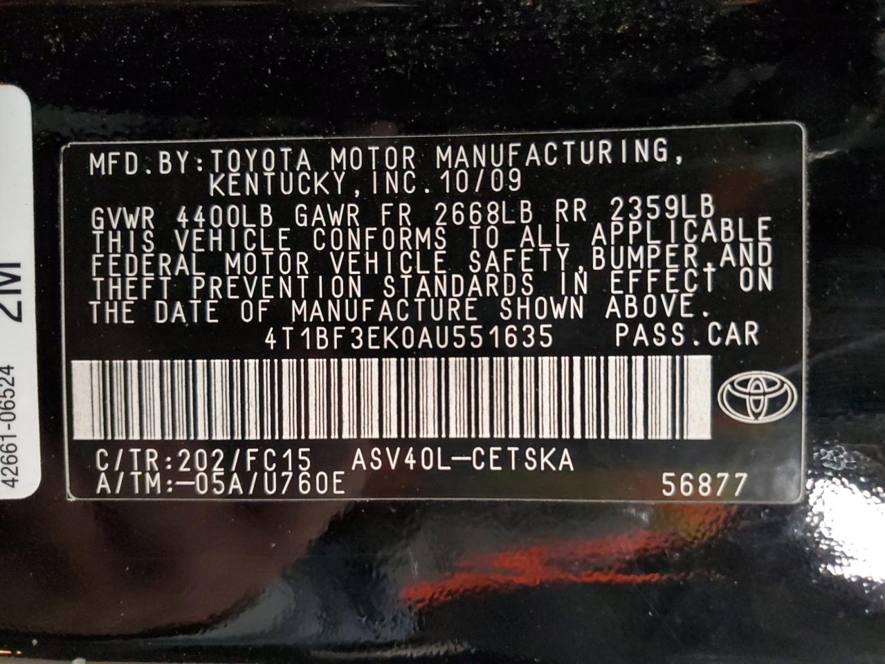 2010 Toyota Camry VIN 4T1BF3EK0AU551635 Copart auction photo, front end damage thumbnail 13