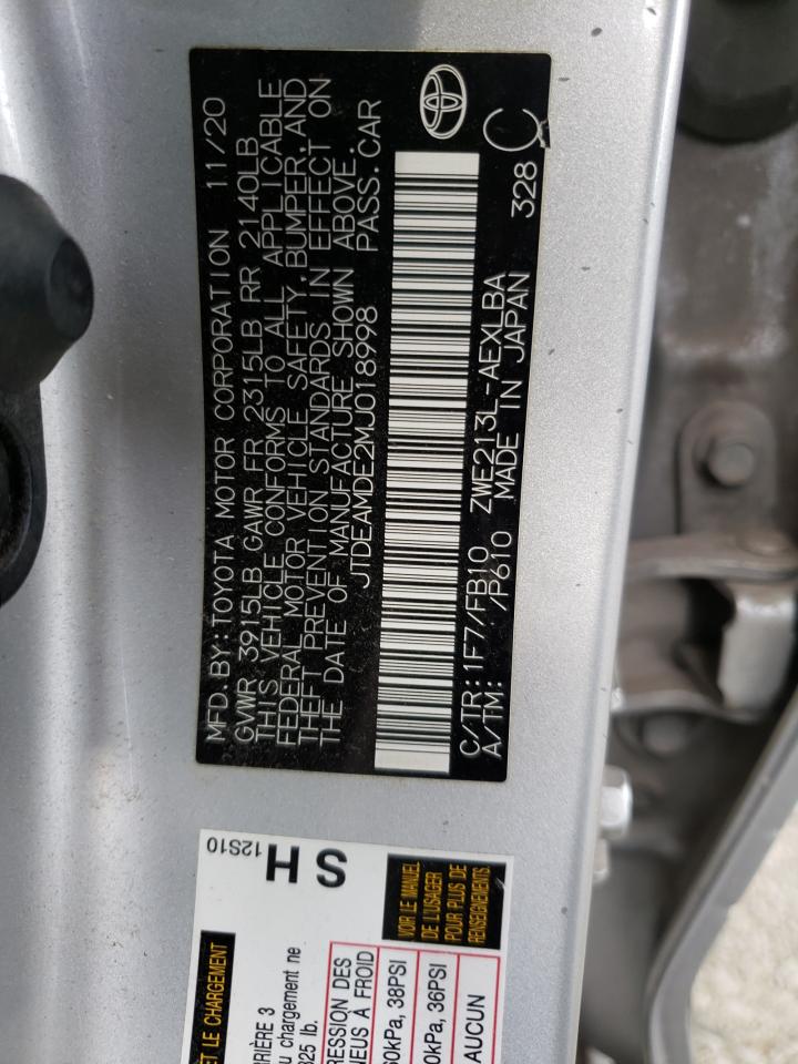 2021 Toyota Corolla VIN JTDEAMDE2MJ018998 Copart auction photo, side / front end damage thumbnail 13