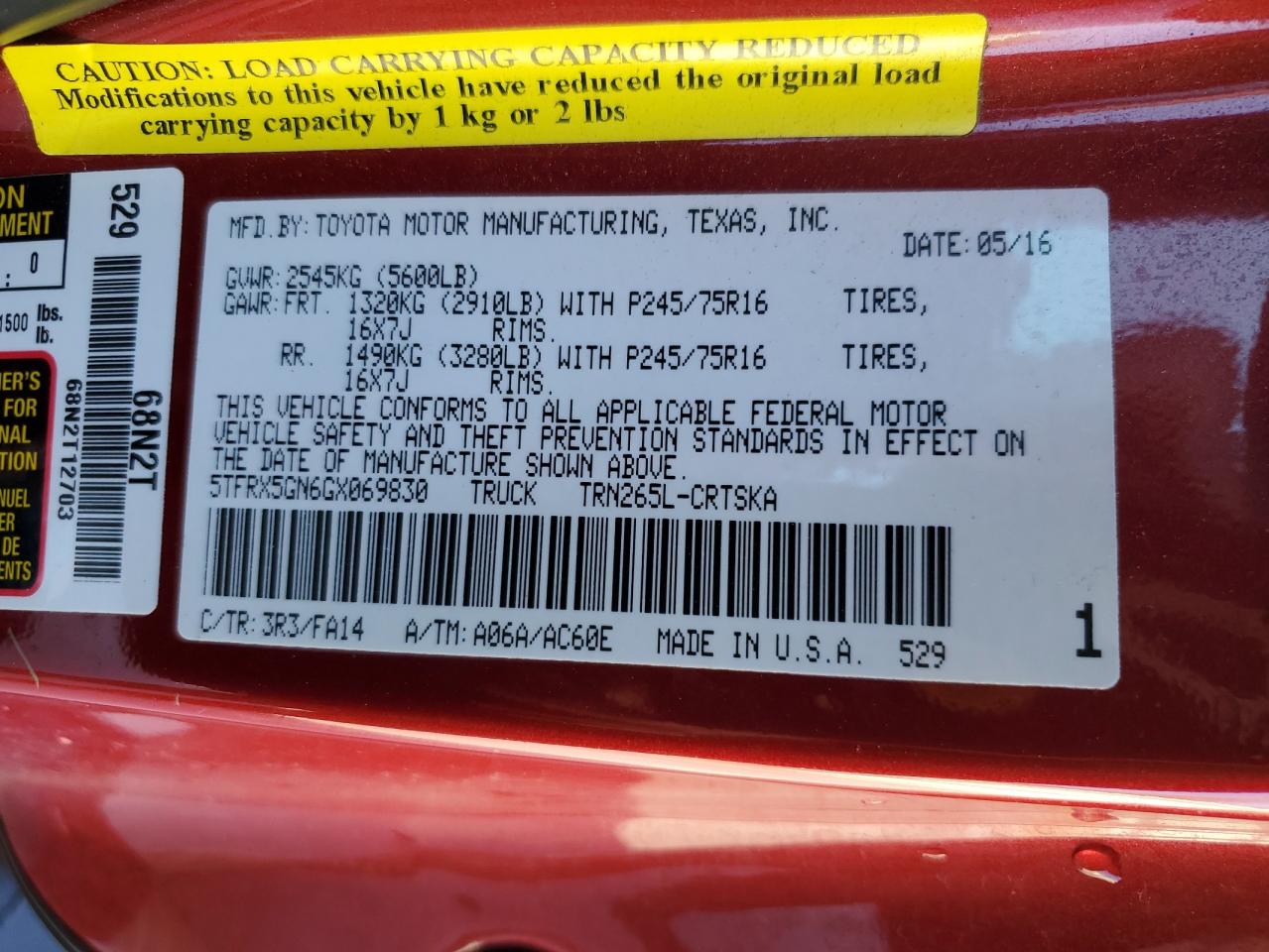 2016 Toyota Tacoma VIN 5TFRX5GN6GX069830 Copart auction photo, front end / minor dent/scratches damage thumbnail 12