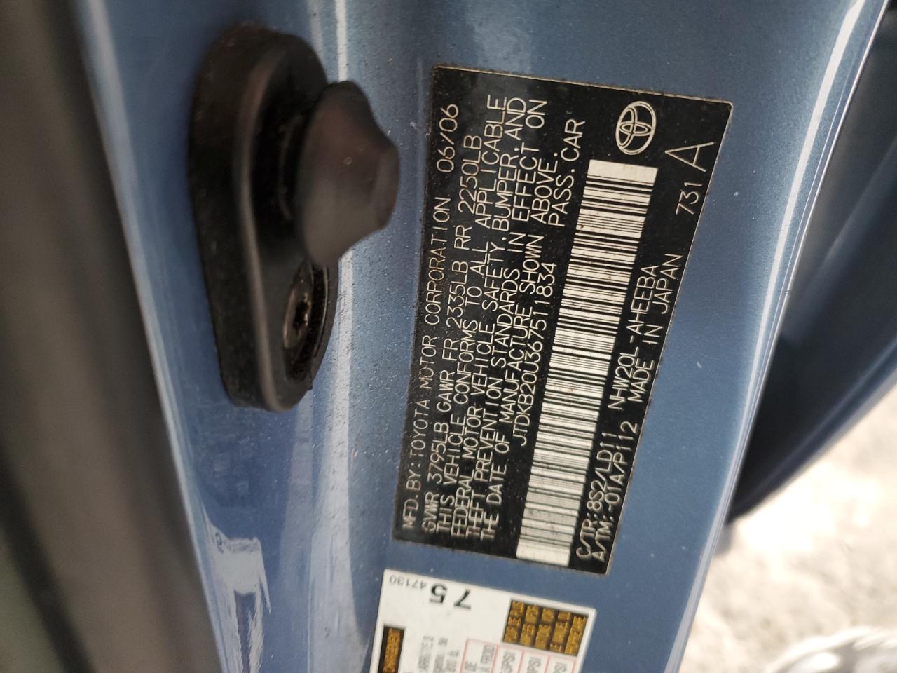 2006 Toyota Prius VIN JTDKB20U367511834 Copart auction photo, all over damage thumbnail 14