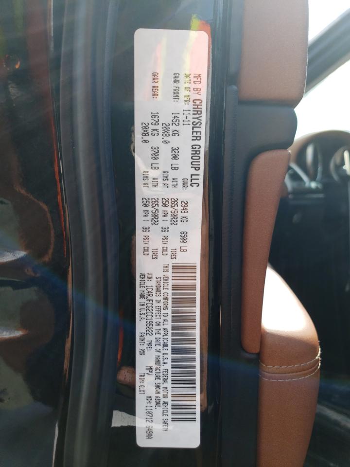 2012 Jeep Grand Cherokee VIN 1C4RJFCG2CC195022 Copart auction photo, front end / rear end damage thumbnail 16