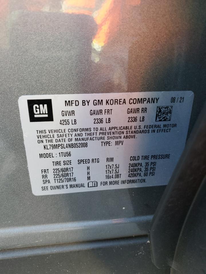 2022 Chevrolet TrailBlazer VIN KL79MPSL4NB052008 Copart auction photo, front end damage thumbnail 15