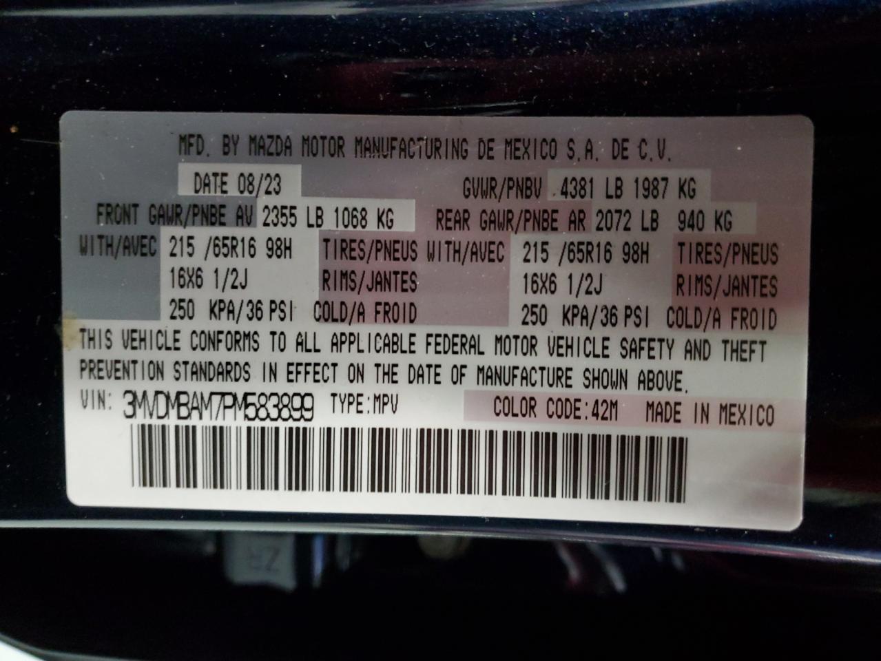2023 Mazda CX-30 VIN 3MVDMBAM7PM583899 Copart auction photo, front end / minor dent/scratches damage thumbnail 13