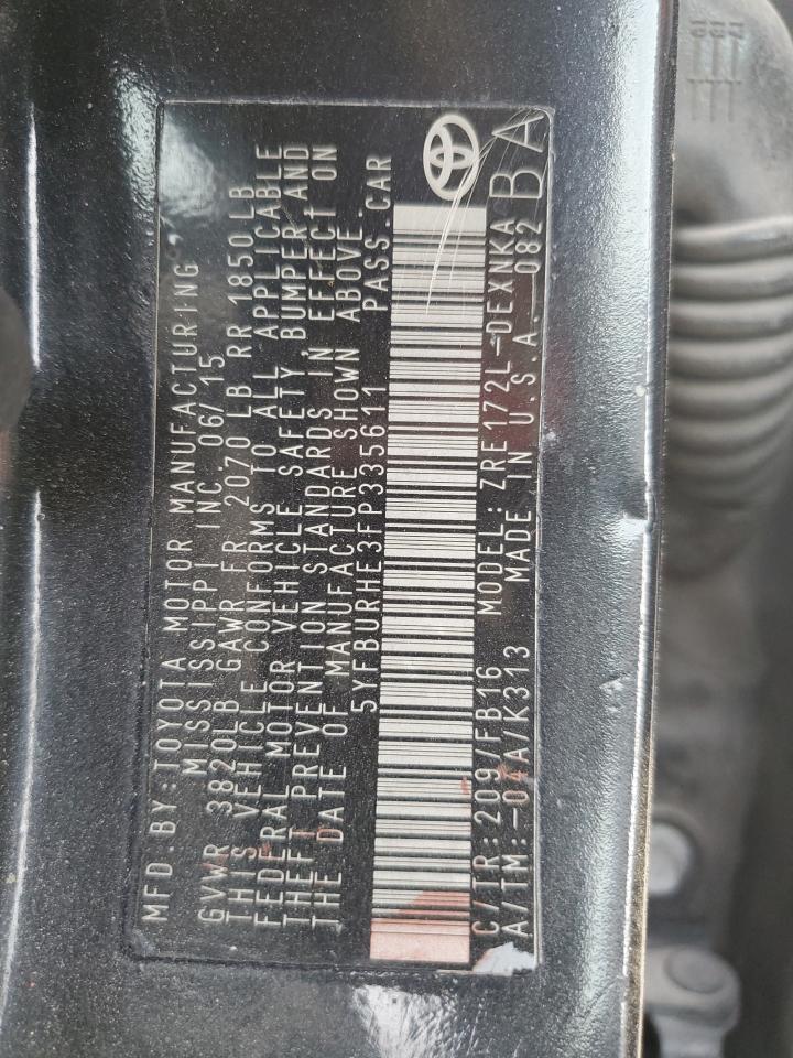 2015 Toyota Corolla VIN 5YFBURHE3FP335611 Copart auction photo, front end damage thumbnail 13