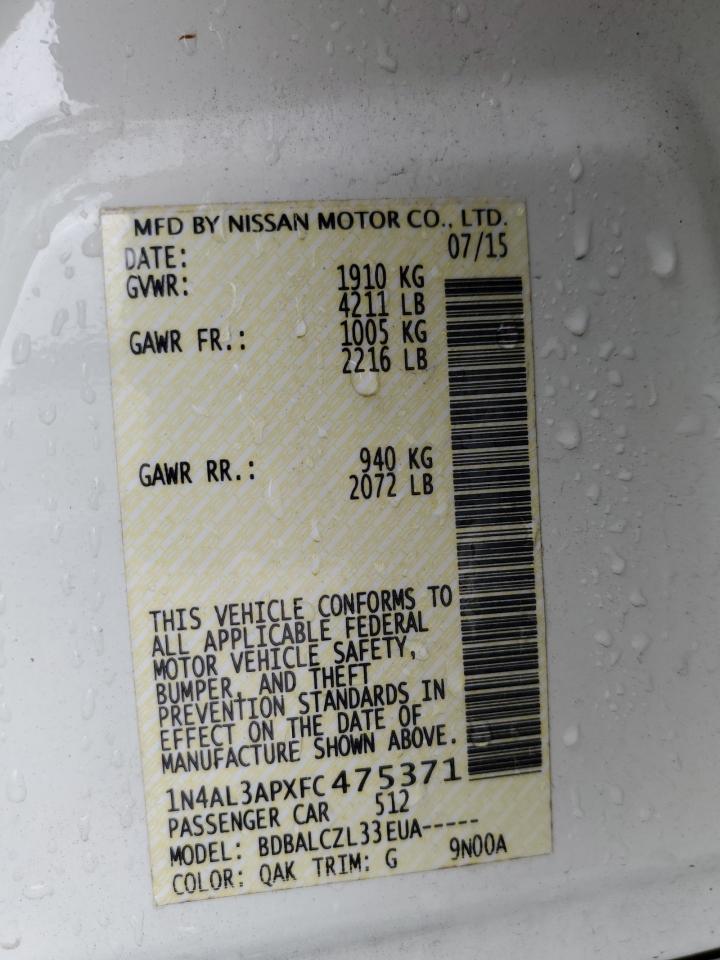 2015 Nissan Altima VIN 1N4AL3APXFC475371 Copart auction photo, front end damage thumbnail 13