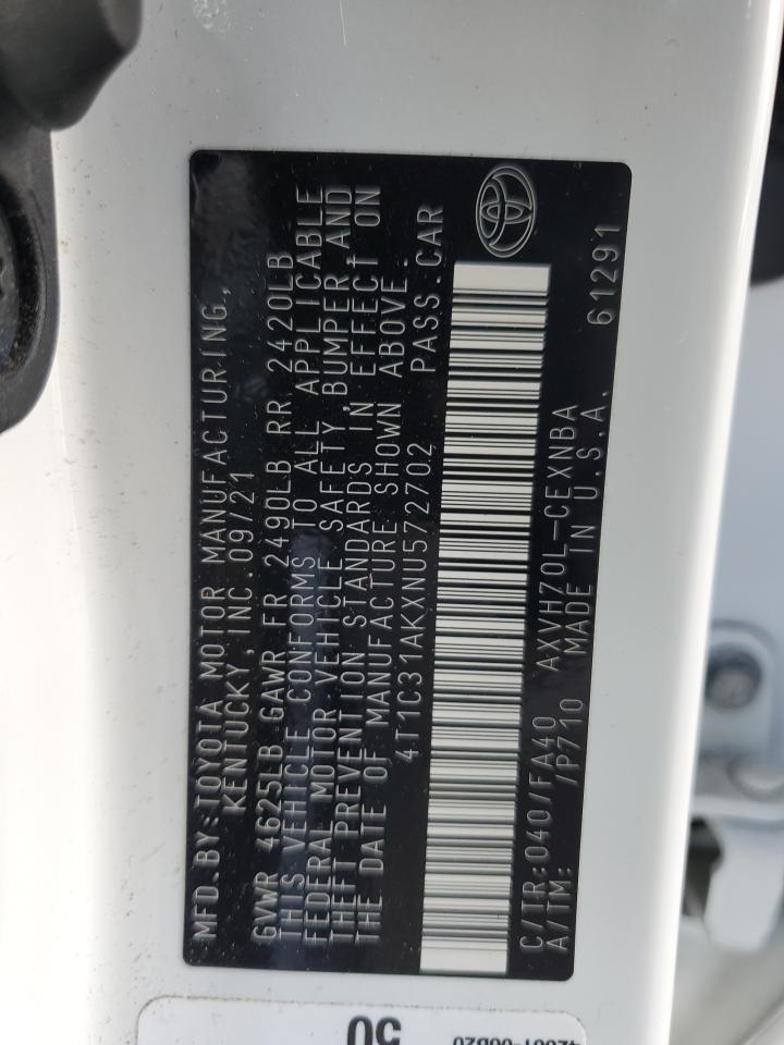2022 Toyota Camry VIN 4T1C31AKXNU572702 Copart auction photo, all over damage thumbnail 12