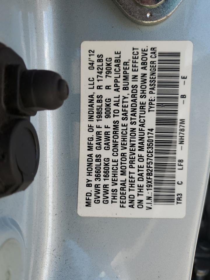 2012 Honda Civic VIN 19XFB2F57CE350174 Copart auction photo, all over damage thumbnail 15