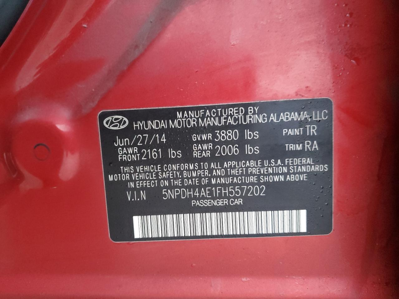 2015 Hyundai Elantra VIN 5NPDH4AE1FH557202 Copart auction photo, mechanical damage thumbnail 12
