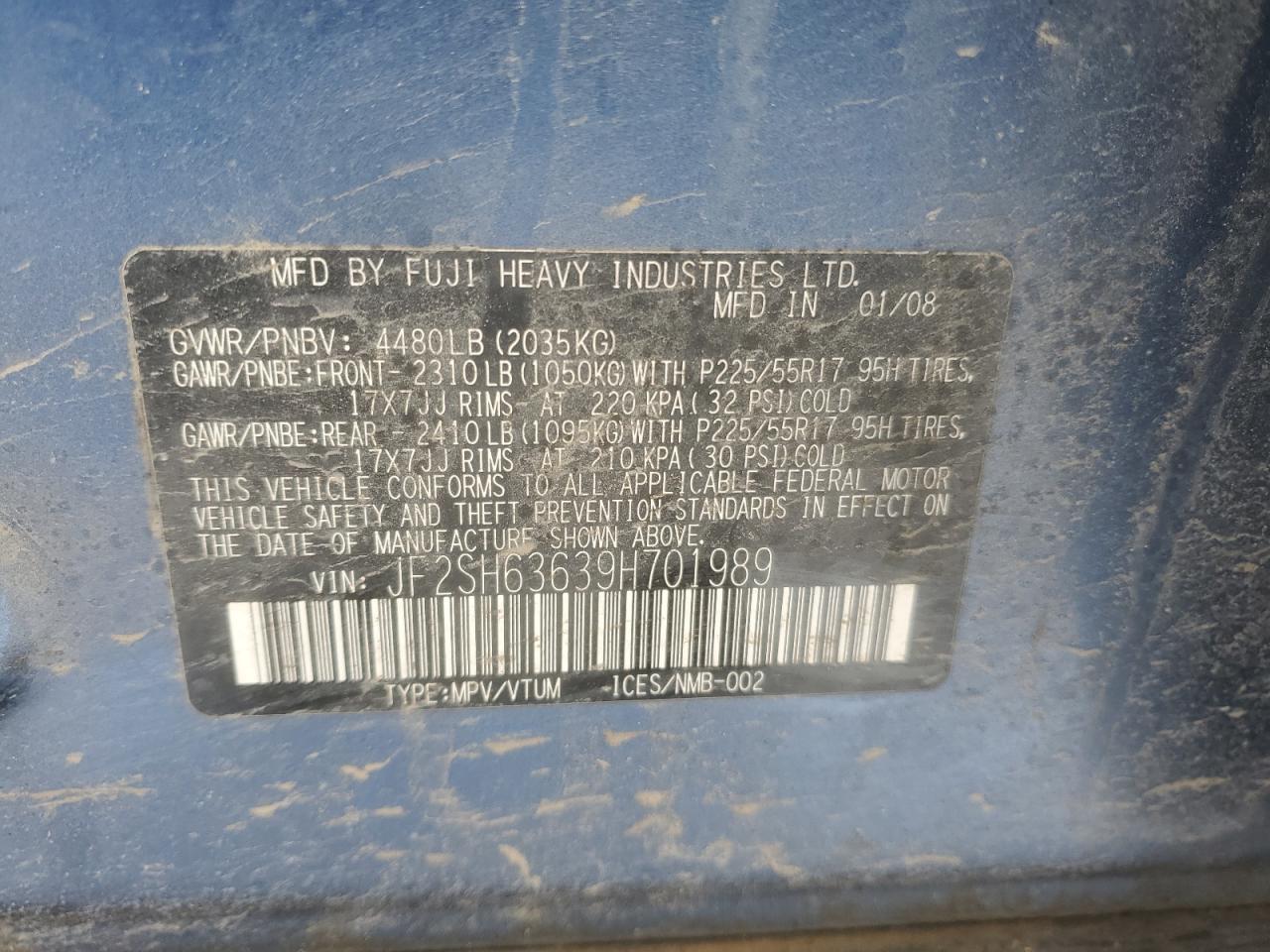 2009 Subaru Forester VIN JF2SH63639H701989 Copart auction photo, front end damage thumbnail 15