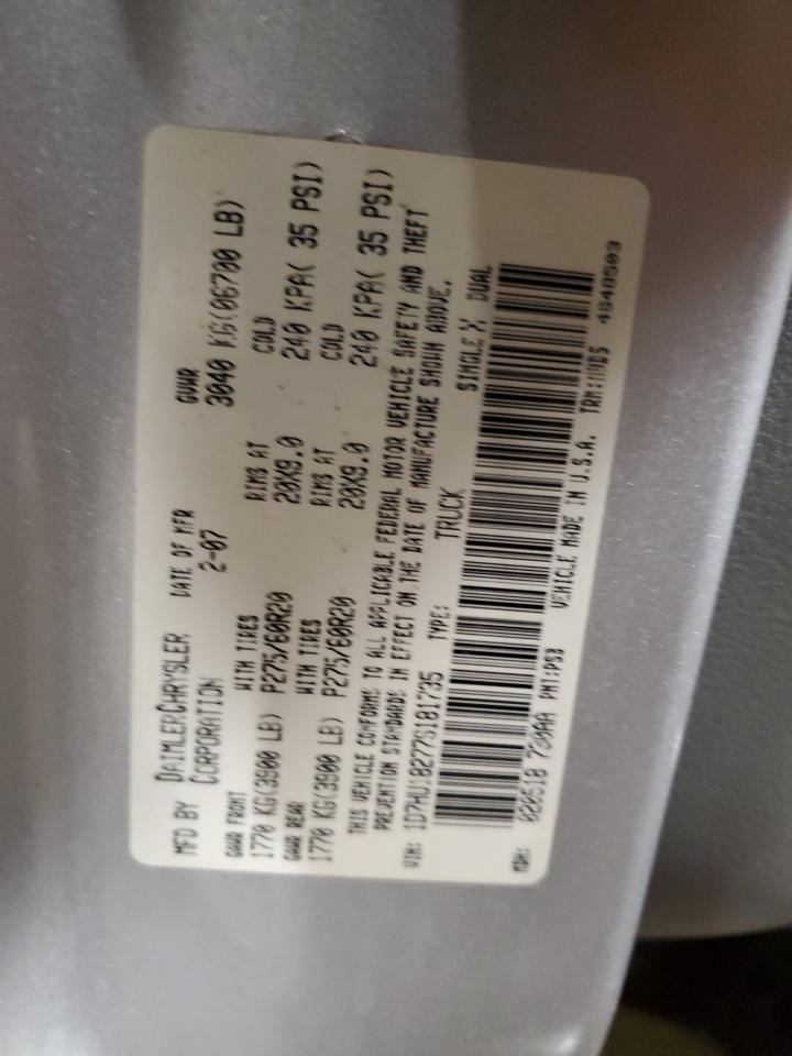 2007 Dodge RAM VIN 1D7HU18277S181735 Copart auction photo, all over / minor dent/scratches damage thumbnail 12