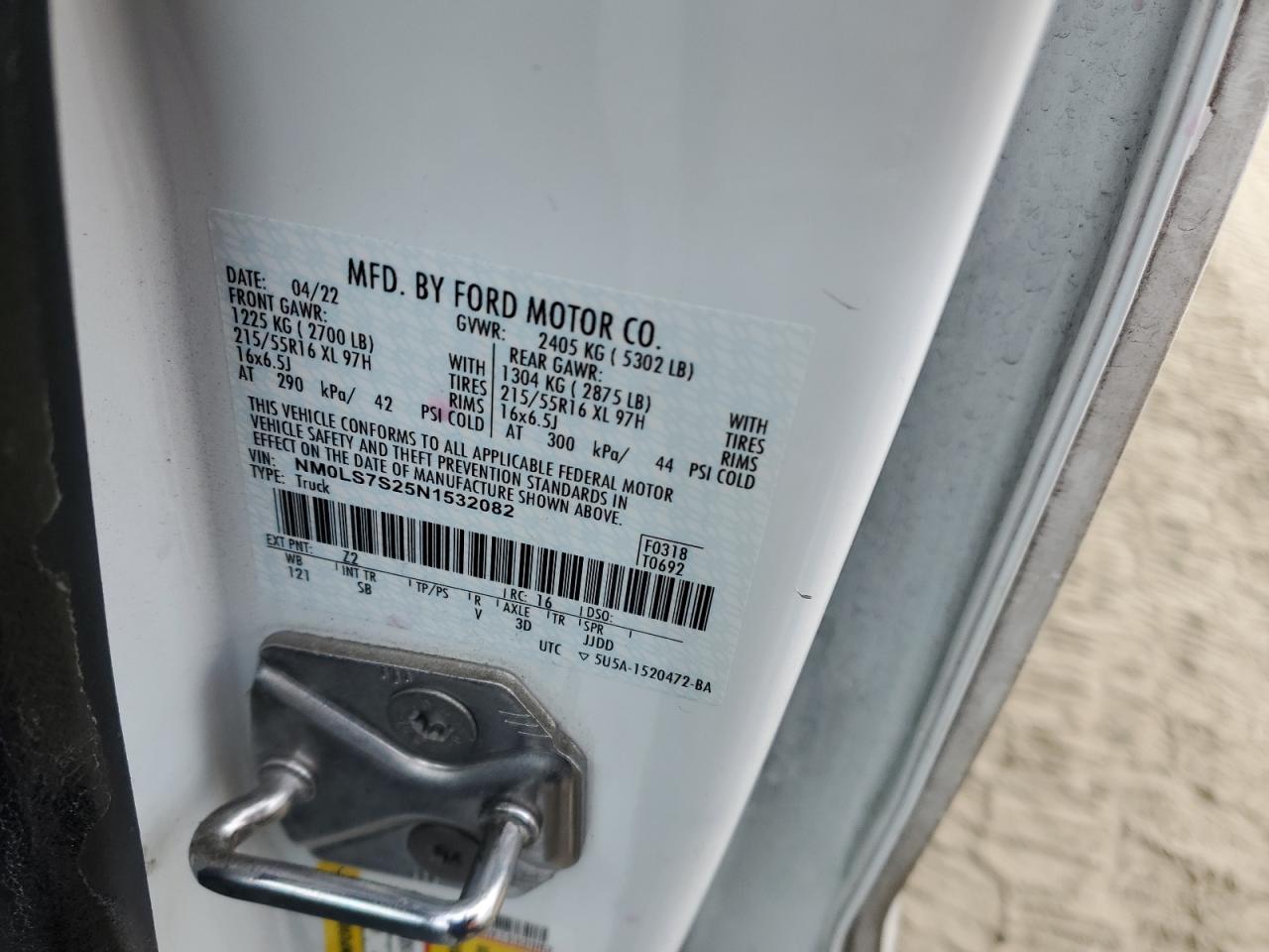 2022 Ford Transit VIN NM0LS7S25N1532082 Copart auction photo, front end damage thumbnail 13