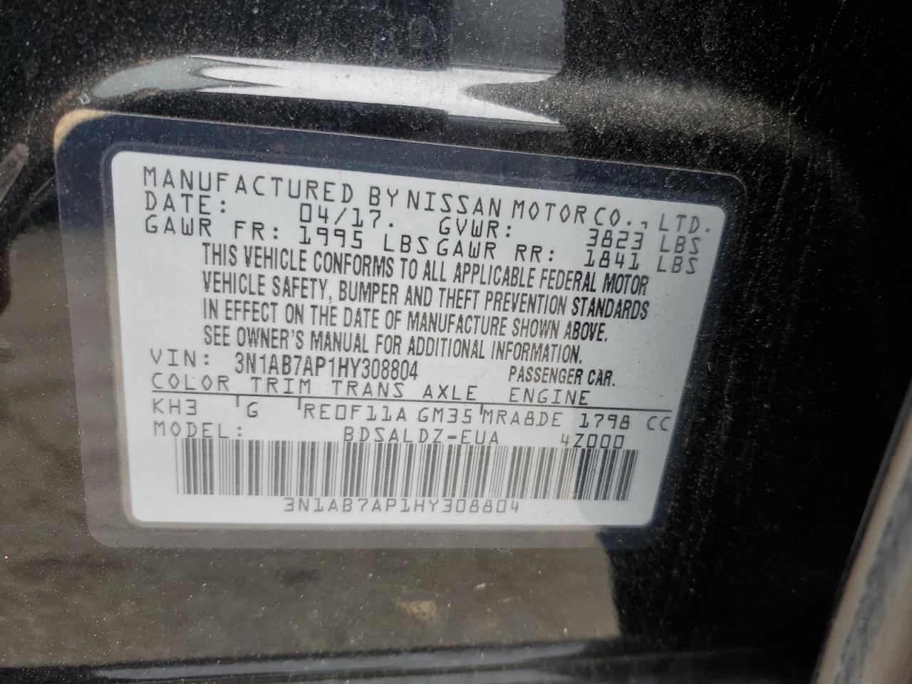 2017 Nissan Sentra VIN 3N1AB7AP1HY308804 Copart auction photo, front end damage thumbnail 12