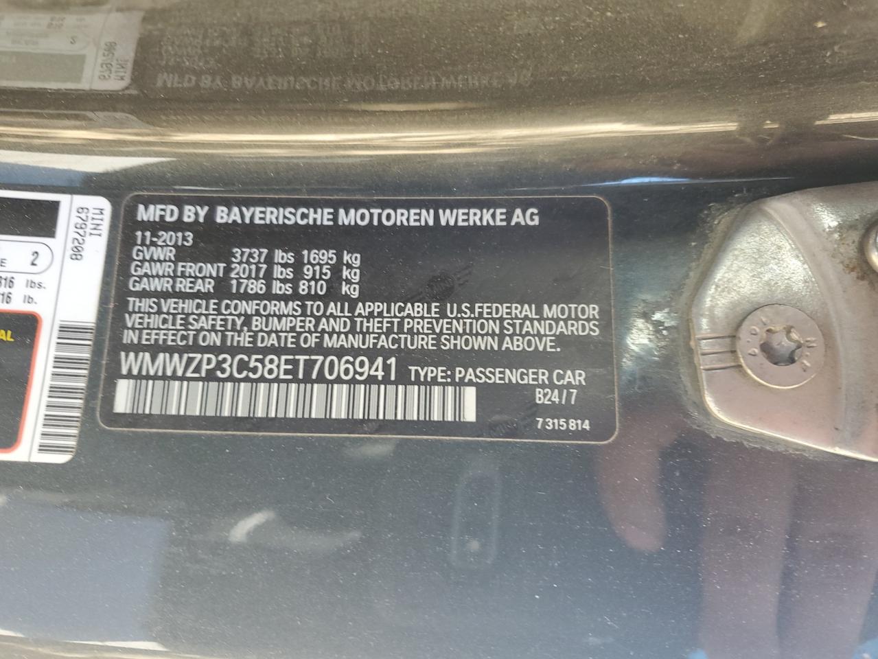 2014 MINI Cooper VIN WMWZP3C58ET706941 Copart auction photo, rear end damage thumbnail 12
