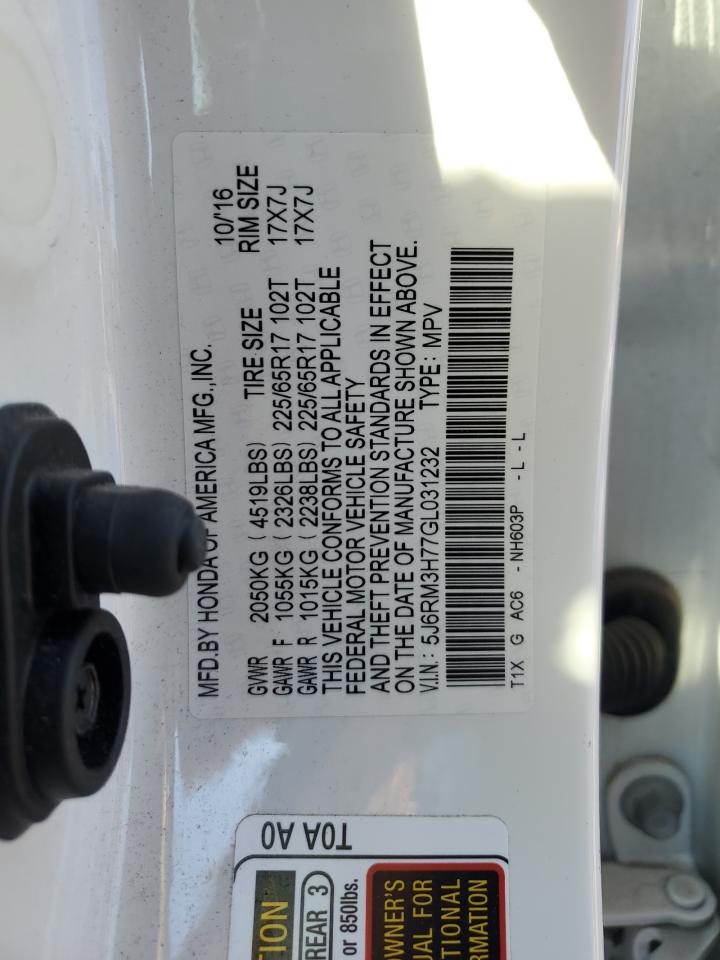 2016 Honda CR-V VIN 5J6RM3H77GL031232 Copart auction photo, front end damage thumbnail 13