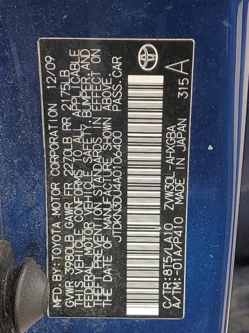 2010 Toyota Prius VIN JTDKN3DU4A0106400 Copart auction photo, mechanical / minor dent/scratches damage thumbnail 12