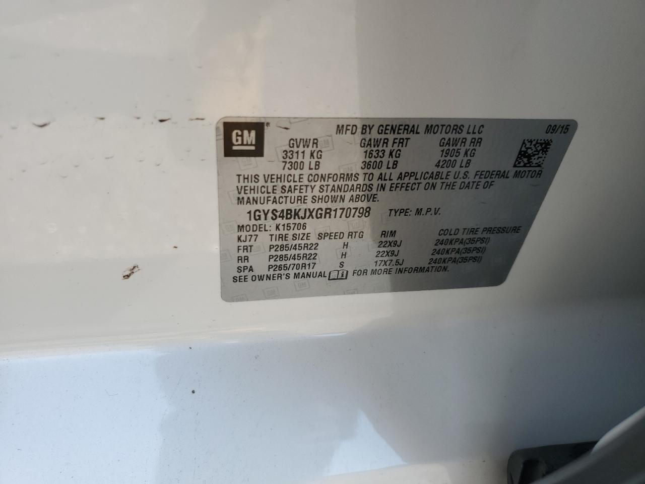 2016 Cadillac Escalade VIN 1GYS4BKJXGR170798 Copart auction photo, rear end damage thumbnail 16