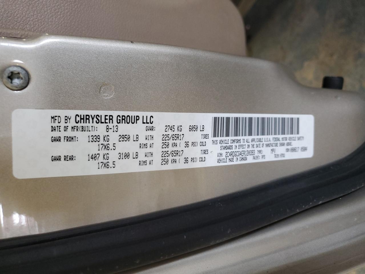 2014 Dodge Caravan VIN 2C4RDGCG4ER120393 Copart auction photo, front end damage thumbnail 15