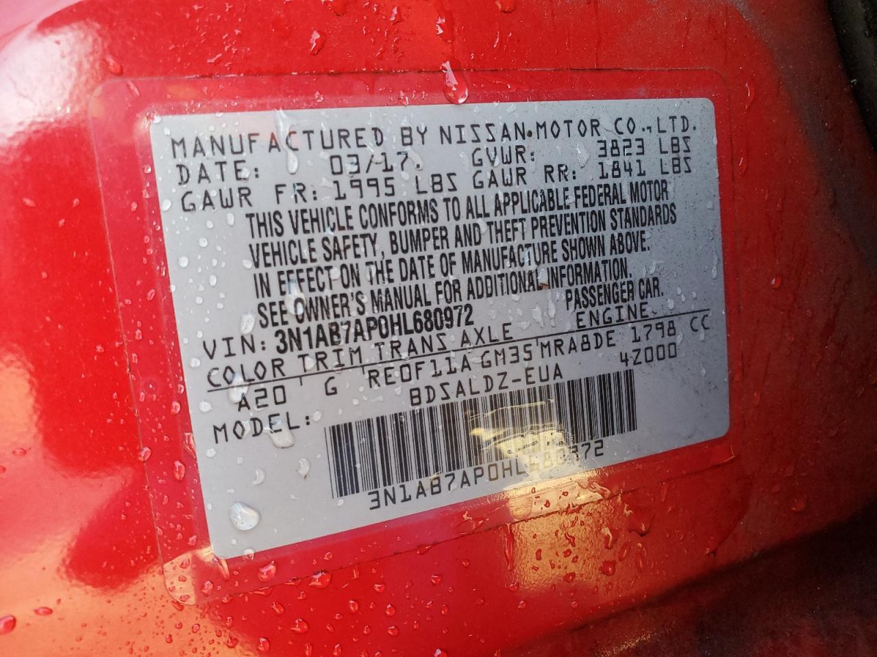 2017 Nissan Sentra VIN 3N1AB7AP0HL680972 Copart auction photo, front end / minor dent/scratches damage thumbnail 13