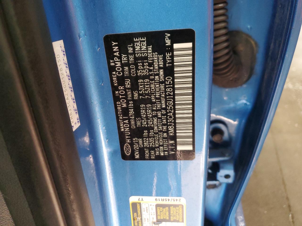 2016 Hyundai Tucson VIN KM8J3CA25GU128150 Copart auction photo, front end damage thumbnail 14
