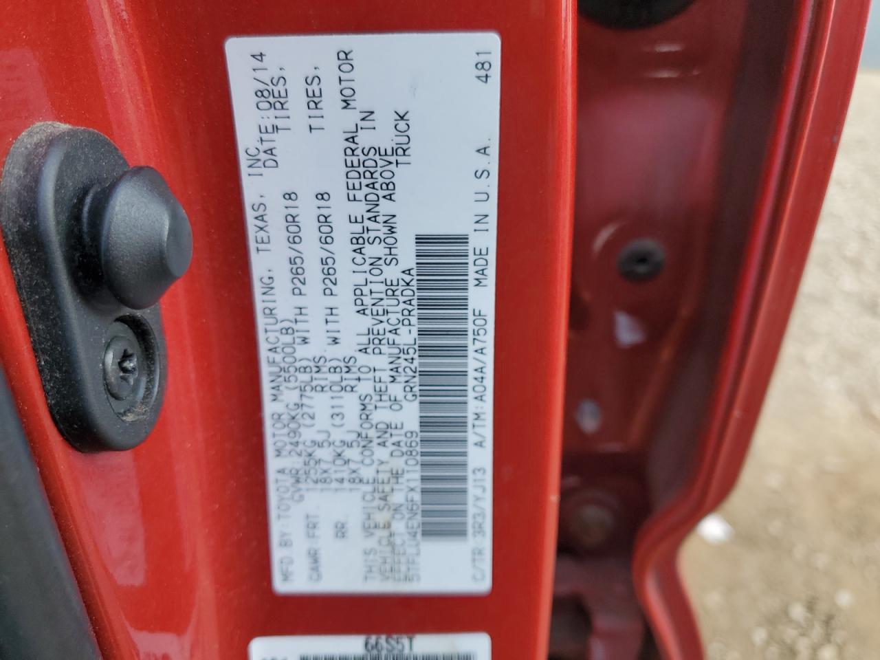 2015 Toyota Tacoma VIN 5TFLU4EN6FX110869 Copart auction photo, front end / rear end damage thumbnail 14