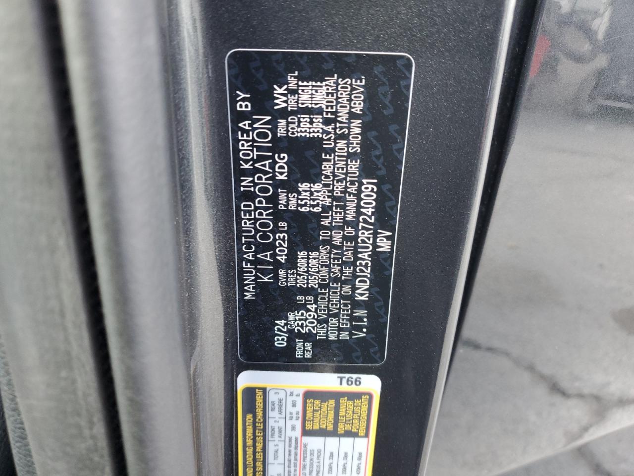 2024 KIA Soul VIN KNDJ23AU2R7240091 Copart auction photo, side damage thumbnail 13
