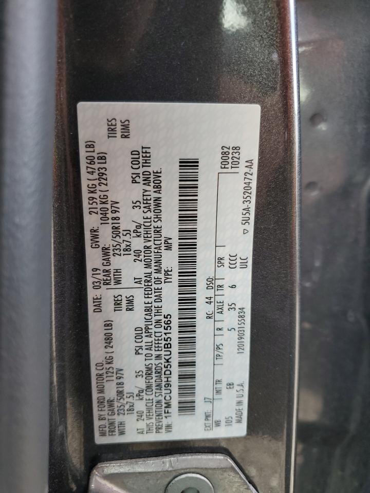 2019 Ford Escape VIN 1FMCU9HD5KUB51565 Copart auction photo, front end damage thumbnail 13