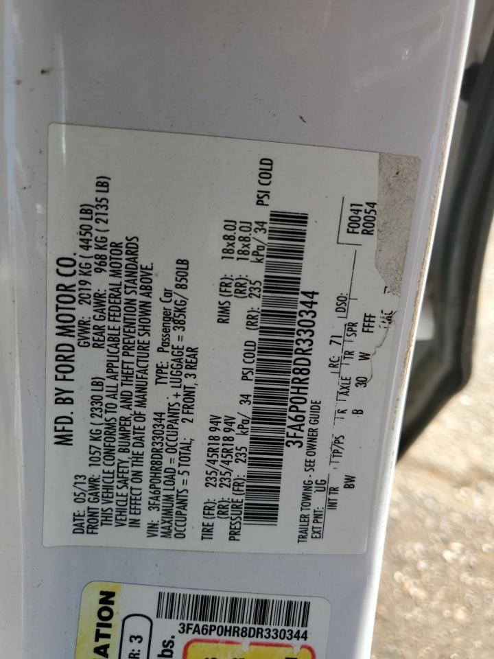 2013 Ford Fusion VIN 3FA6P0HR8DR330344 Copart auction photo, front end / minor dent/scratches damage thumbnail 14