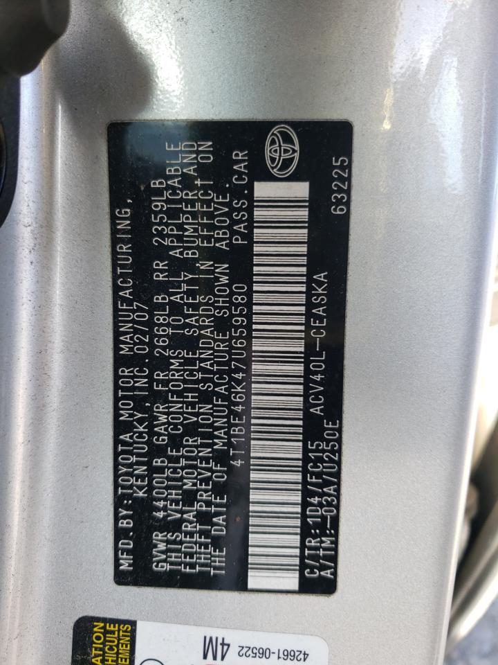 2007 Toyota Camry VIN 4T1BE46K47U659580 Copart auction photo, front end / side damage thumbnail 12