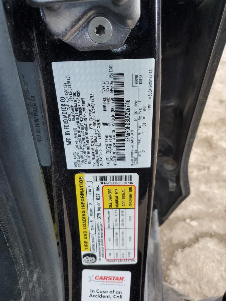 2020 Ford Fusion VIN 3FA6P0HD8LR226746 Copart auction photo, front end damage thumbnail 12