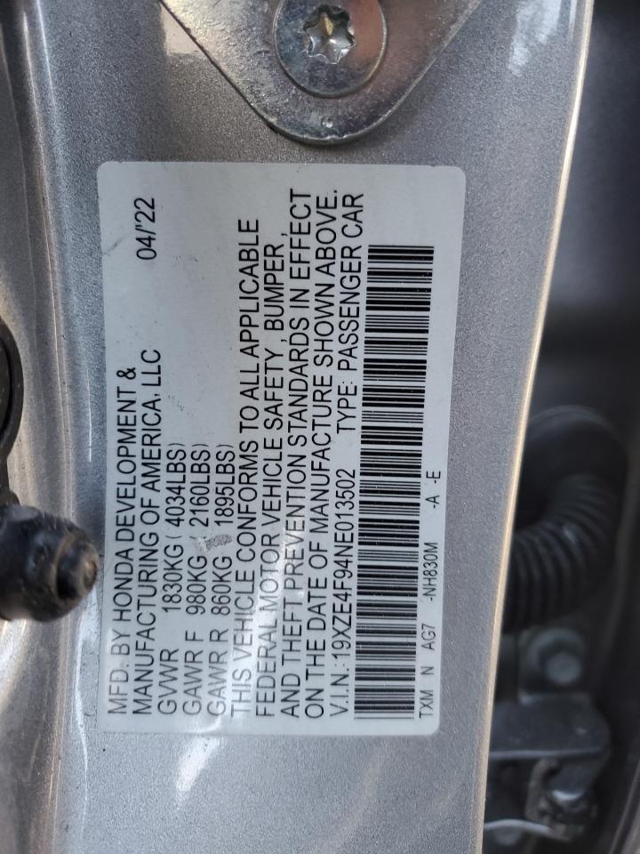 2022 Honda Insight VIN 19XZE4F94NE013502 Copart auction photo, rollover damage thumbnail 14