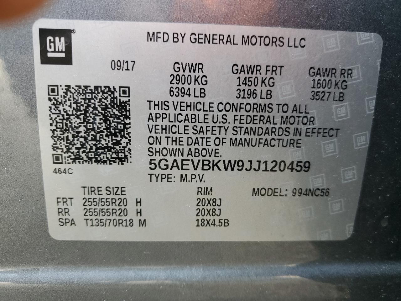 2018 Buick Enclave VIN 5GAEVBKW9JJ120459 Copart auction photo, front end / side damage thumbnail 13