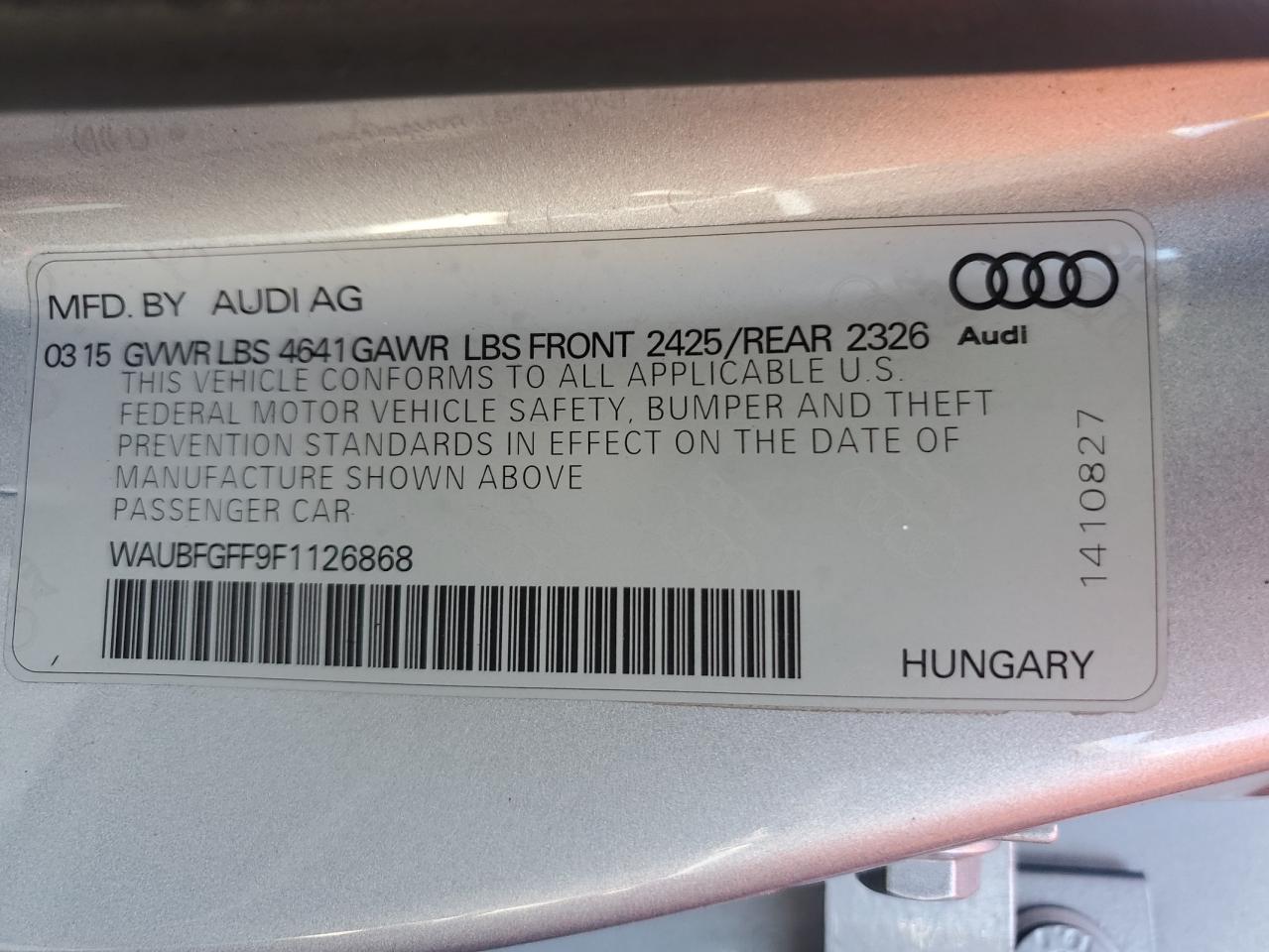 2015 Audi S3 VIN WAUBFGFF9F1126868 Copart auction photo, burn - engine / minor dent/scratches damage thumbnail 12