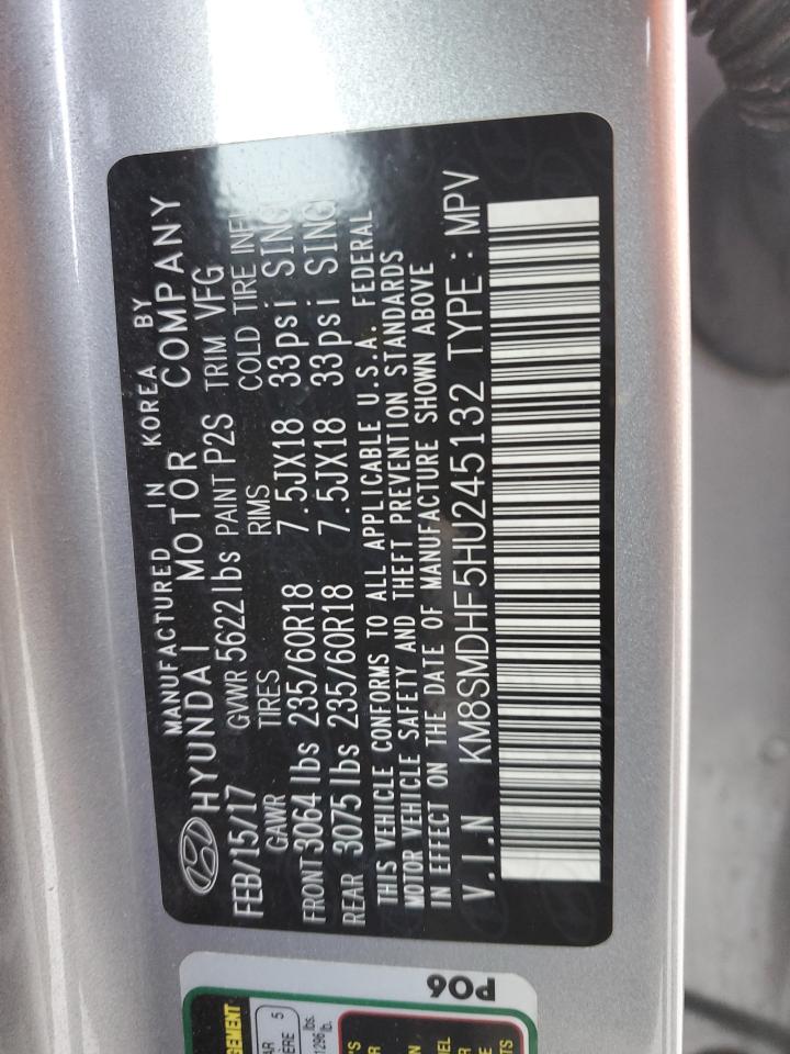 2017 Hyundai Santa Fe VIN KM8SMDHF5HU245132 Copart auction photo, mechanical damage thumbnail 13