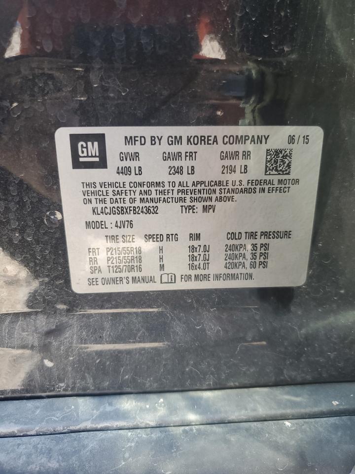 2015 Buick Encore VIN KL4CJGSBXFB243632 Copart auction photo, all over damage thumbnail 14