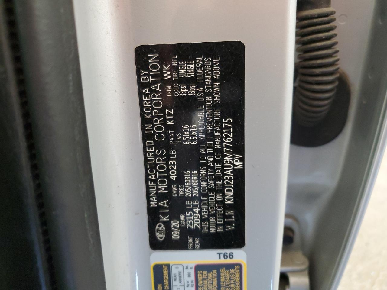 2021 KIA Soul VIN KNDJ23AU9M7762175 Copart auction photo, side / front end damage thumbnail 13