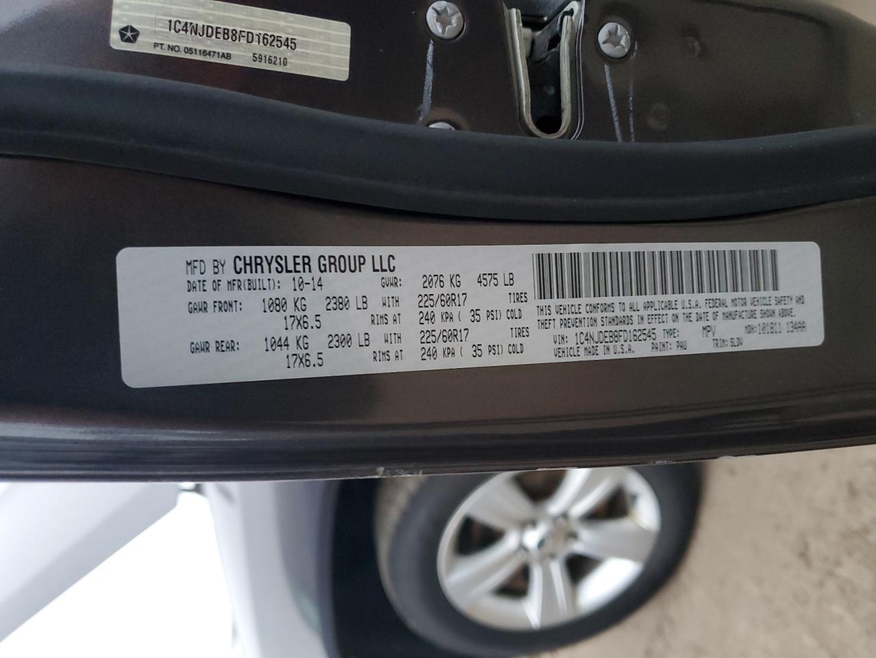 2015 Jeep Compass VIN 1C4NJDEB8FD162545 Copart auction photo, front end / side damage thumbnail 13