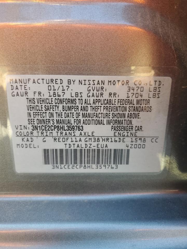 2017 Nissan Versa VIN 3N1CE2CP8HL359763 Copart auction photo, front end / side damage thumbnail 12