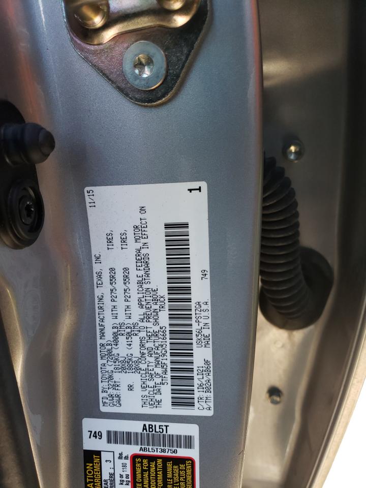 2016 Toyota Tundra VIN 5TFAW5F19GX516665 Copart auction photo, front end damage thumbnail 12