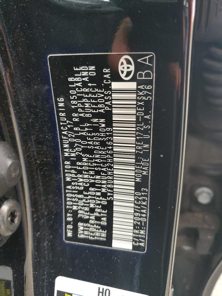2017 Toyota Corolla VIN 5YFBURHE2HP646319 Copart auction photo, rear end damage thumbnail 12