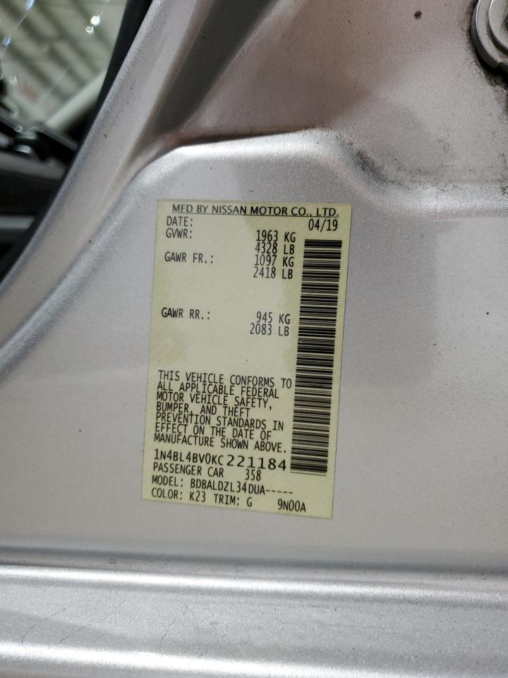 2019 Nissan Altima VIN 1N4BL4BV0KC221184 Copart auction photo, front end / minor dent/scratches damage thumbnail 13