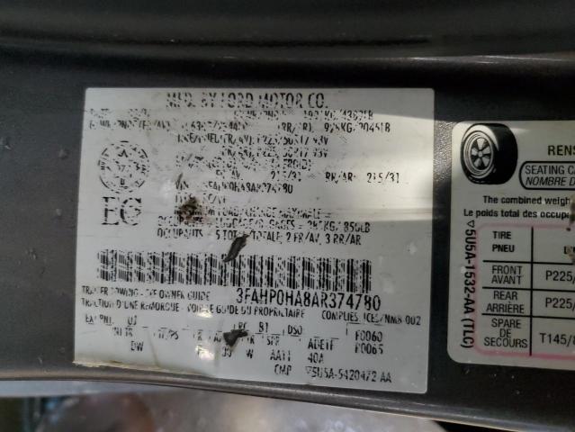 2010 Ford Fusion VIN 3FAHP0HA8AR374780 Copart auction photo, front end / minor dent/scratches damage thumbnail 12