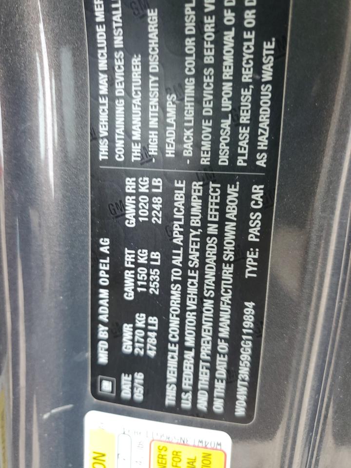 2016 Buick Cascada VIN W04WT3N59GG119894 Copart auction photo, water/flood damage thumbnail 12