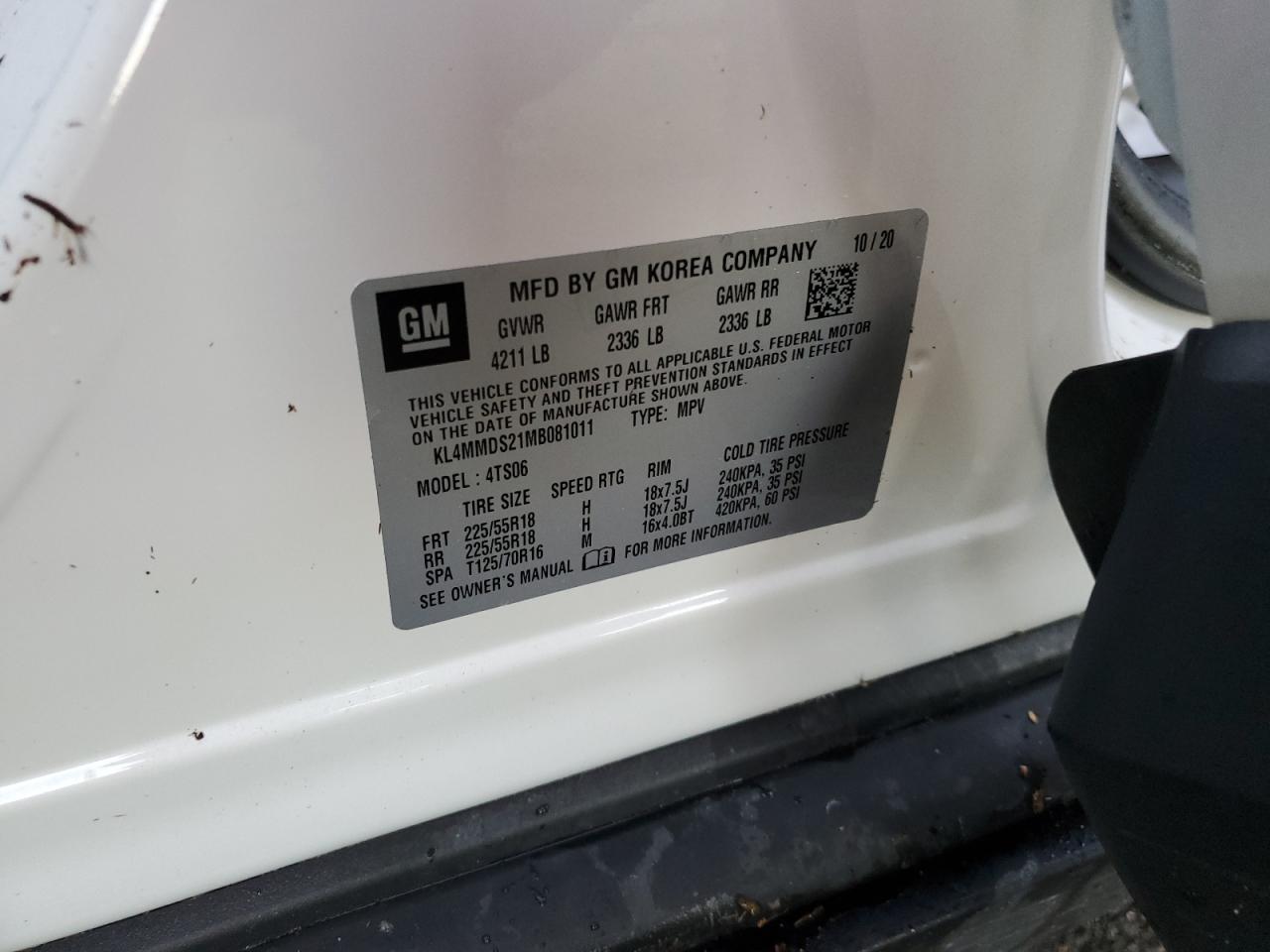 2021 Buick Encore VIN KL4MMDS21MB081011 Copart auction photo, water/flood damage thumbnail 13