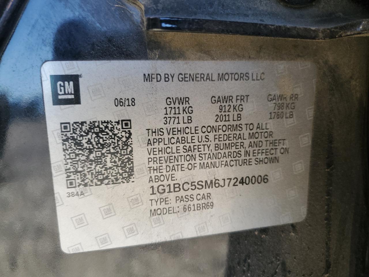 2018 Chevrolet Cruze VIN 1G1BC5SM6J7240006 Copart auction photo, front end damage thumbnail 14