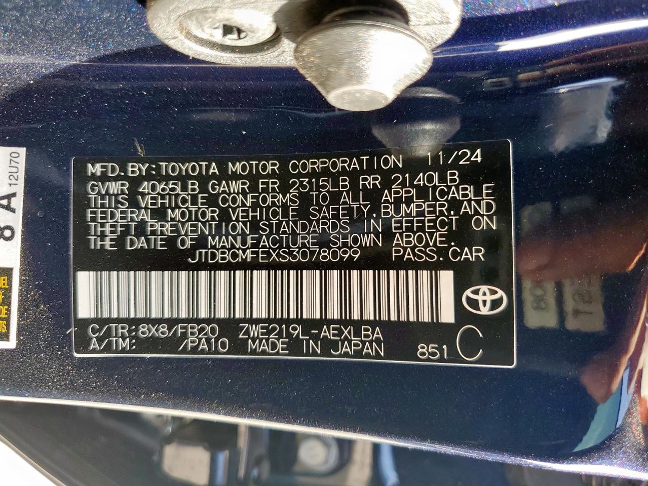 2025 Toyota Corolla VIN JTDBCMFEXS3078099 Copart auction photo, front end / side damage thumbnail 13
