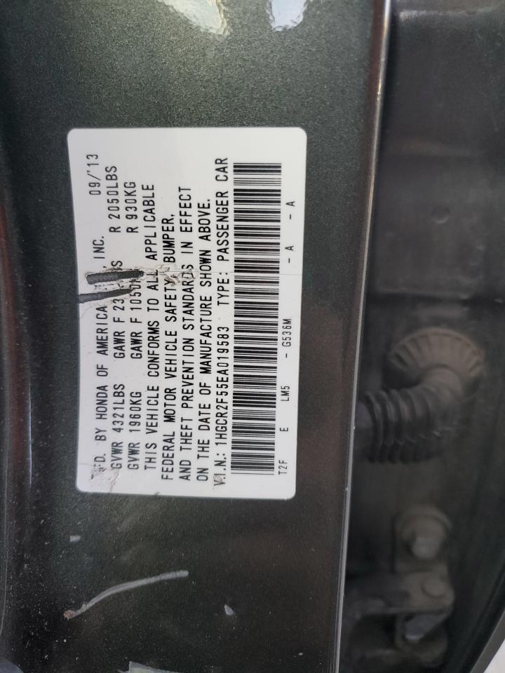 2014 Honda Accord VIN 1HGCR2F55EA019583 Copart auction photo, front end / hail damage thumbnail 12