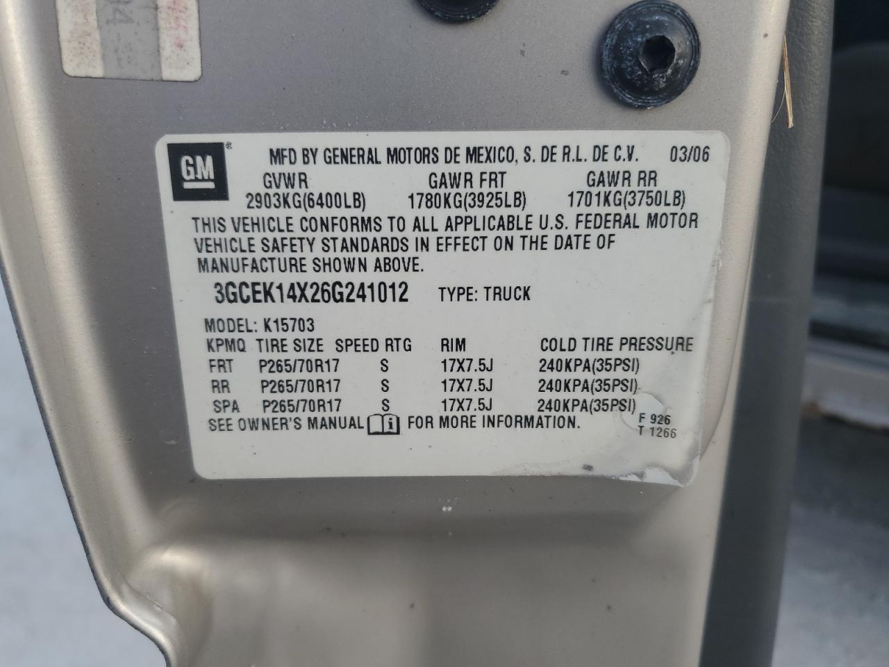 2006 Chevrolet Silverado VIN 3GCEK14X26G241012 Copart auction photo, water/flood damage thumbnail 12