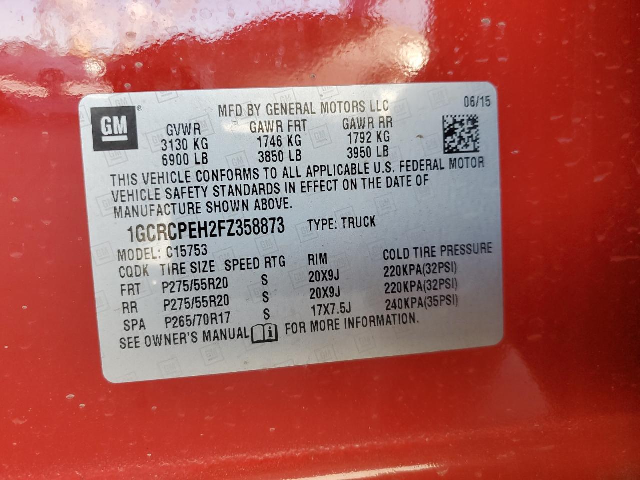 2015 Chevrolet Silverado VIN 1GCRCPEH2FZ358873 Copart auction photo, all over damage thumbnail 14